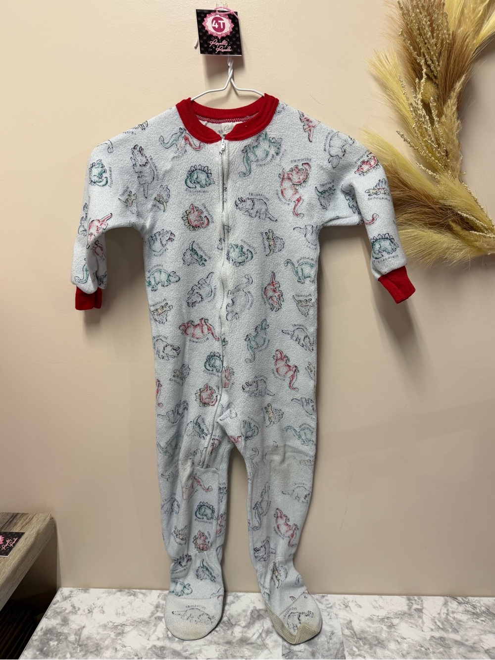 Carter's Red-Trim White Footed Dino One-Piece